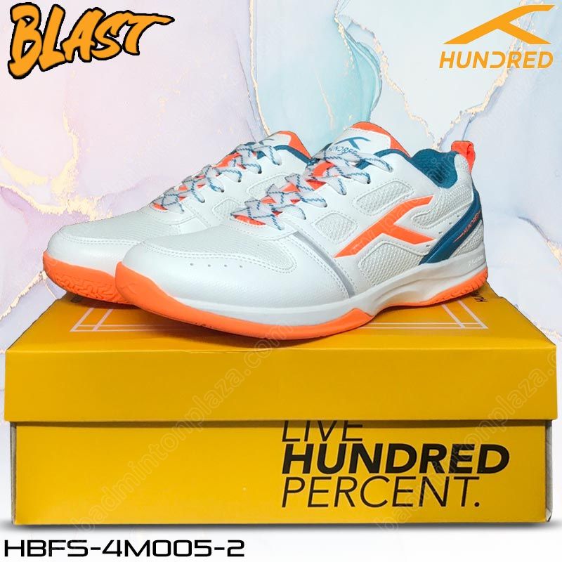 HUNDRED BLAST Training Badminton Shoes White/Turquoise (HBFS-4M005-2)