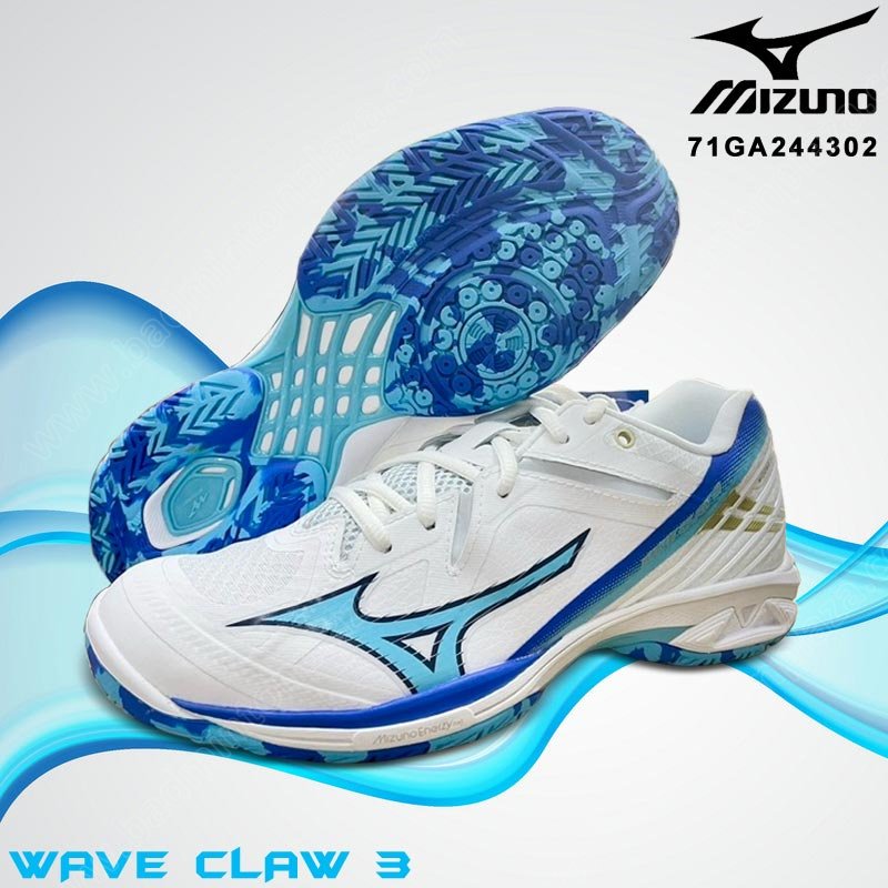 Badminton Shoes MIZUNO MIZUNO WAVE CLAW 3 WIDE Unisex White Blue 71GA244302 Badminton Plaza Dot Com