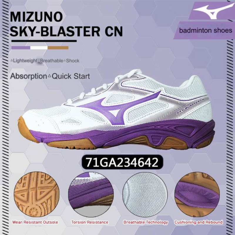 Badminton Shoes MIZUNO MIZUNO Badminton Shoes SKY BLASTER CN White Purple 71GA234642 Badminton Plaza Dot Com